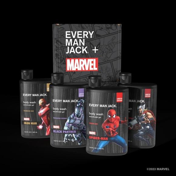 Every Man Jack Marvel Collectors Box Body Wash Gift Set. Spiderman Ironman Thor - Picture 1 of 5